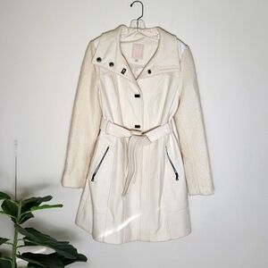 Guess wool blend long line midi length coat white off white women's size medium